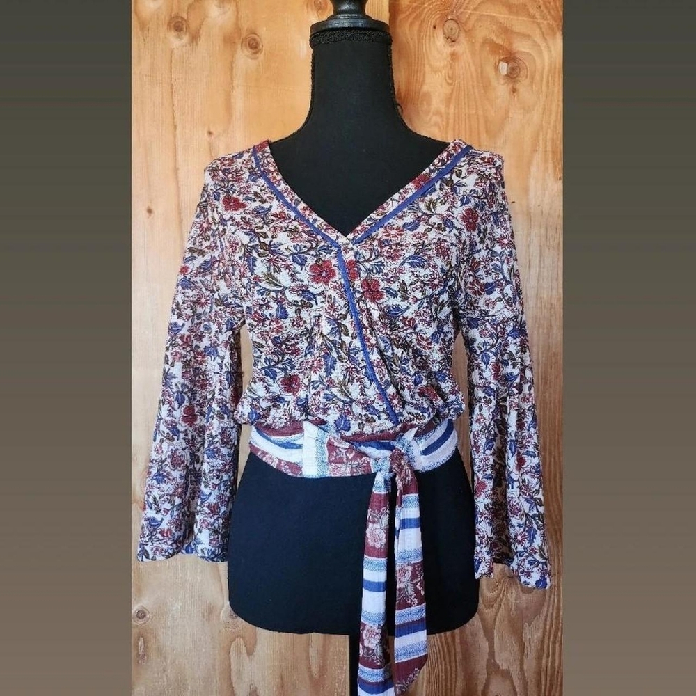 Self Esteem Red And Blue Wrap Blouse